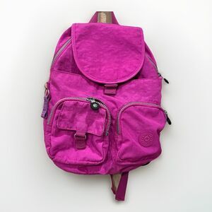 Kipling Firefly Pink Nylon Medium Backpack Bookbag No Charm CLEAN